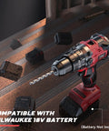 Heavy Hitter Cordless Drill Compatible With Milwaukee 18V Tool Only on wooden surface with drill bit and battery nearby.