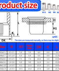 Diagram and size chart for M6 Rivet Nuts Set 40 Pieces With Rivet Nut Tool Kit Aluminum Rustproof Rivnuts Easy To Install