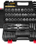 81 Piece Tap And Die Set For SAE And Metric Threads Rethreading Kit M3 To M12 And Four To One Half Inch Coarse And Fine Threads