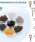 7 Color 450 Piece Eye Screw Pins Set Eight By Four Millimeter Tiny Eyelets For Jewelry Making in 7 sections tray