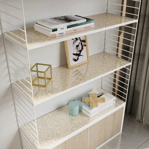 Bookshelf with Light Brown Granite Peel And Stick Countertop Paper, 24 By 354 Inch Vinyl Wallpaper for decor surfaces