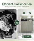 Before and after using two removable laundry bags laundry sorter with shelf for bedroom bathroom and laundry room no fuss storage