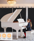 Heavy Duty Memory Foam Sound Dampening Blanket With Steel Grommets For Wall Hanging in a home studio with a grand piano.