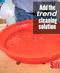 Adding Trend cleaner to silicone tray of Deluxe Saw Blade Cleaning Kit With Silicone Tray And 18oz Spray Cleaner Includes Trend Tool.