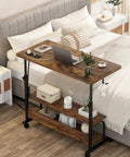 Rolling Standing Desk With Power Outlets And USB Ports, 32 Inch Manual Height Adjustable Mobile Computer Desk On Wheels by bed