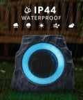Front view of Two Pack Solar Powered Rock Speakers With Lit RGB Lights IP44 Water Resistant for Patio