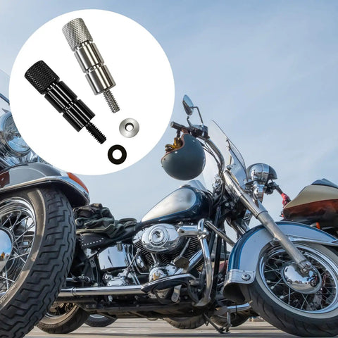Heavy Duty Stainless Steel Extended Seat Bolts For Harley Davidson Touring Models with knurled handles and rubber washers.