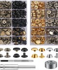 Leather Snap Fastener Kit 100 Sets Five Eighth Inch 15mm Snap Buttons For Leather Bags Jeans Clothes And Fabric Anti Rust Finish Includes Gold Silver Bronze Black Colors And 3 Installation Tools For Easy DIY Repairs
