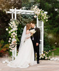 White PVC Garden Arbor Wedding Arch For Ceremony And Party Outdoor Garden Trellis Backdrop Stand For Climbing Plants Backyard Lawn Decor Vibes For DIY Weddings And Events with floral decorations