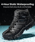 All Black Steel Toe Waterproof Work Boots For Men With Rugged Construction Durable Toe Cap ASTM 2413 18 Safety Rating And Slip Resistant Sole