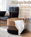 XXXLarge Woven Rope Basket for Blankets and Pillows with Long Handles in living room setting.
