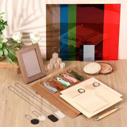 Tondiamo 76-piece laser material kit for engraving: wood, metal, PU leather, PVC.