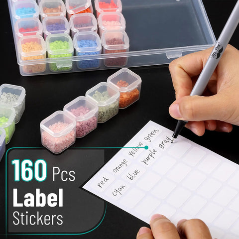 Heavy Duty Bead Storage Containers Two Pack Clear White Plastic Craft Organizer With 28 Grid Slots Snap On Lids And Label Sheets Smooth Operation Badass Hobby Box For Jewelry Paint Supplies