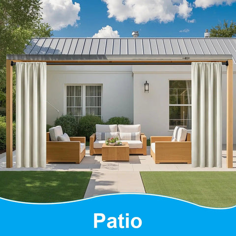 Outdoor patio with no-drill tension curtain rod extends 51 to 126 inches easy install for indoor or outdoor use rust resistant