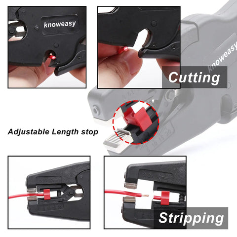 2 In 1 Wire Stripping Tool With Cutter For Electronics And Automotive Wiring, demonstrating cutting and stripping functions