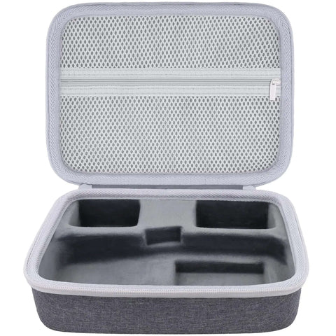 Rugged Hard Shell Case for DYMO LetraTag LT-100H and LT-100H Plus Label Maker, gray EVA nylon exterior, mesh pocket inside.