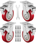 Solid As A Rock Six Inch Polyurethane Caster Wheels Rolling Smooth As Butter With Quiet 360 Degree Swivel Action For Effortless Glide On Hard Floors Heavy Duty Four Pack with installation hardware.