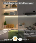 Ultra Bright 16.4ft COB LED Strip Light With 2520 LEDs 4000K Natural White in kitchen, showing high CRI color rendering