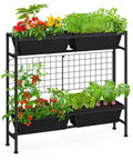 32 Inch Tall Elevated Raised Garden Bed With Trellis And Sturdy Legs For Vertical Outdoor Gardening Of Vegetables Herbs And Flowers In Four Separate Planter Boxes For Balcony Patio Or Backyard Black