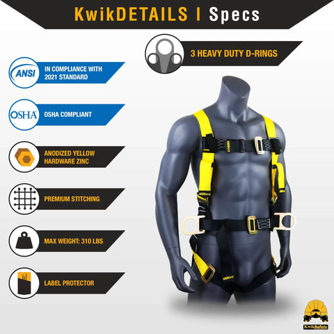 Rattler Combo Full Body Safety Harness With Cushioned Back Support, Heavy Duty D Rings, Pass Through Buckles displayed on mannequin