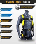 Hurricane Safety Harness 2 Pack Built Tough Premium Padded Back Support displayed on mannequin with D-rings and straps.