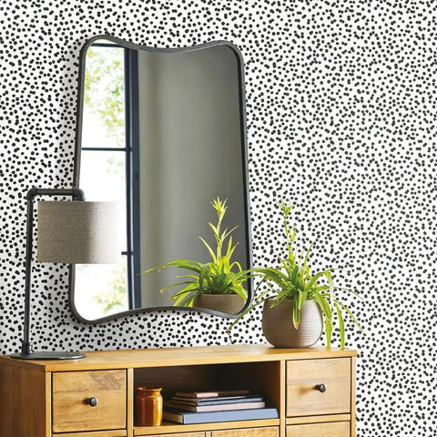 Mirror on Black and White Confetti Peel and Stick Wallpaper Removable Self-Adhesive Roll for Easy No Mess Decor background