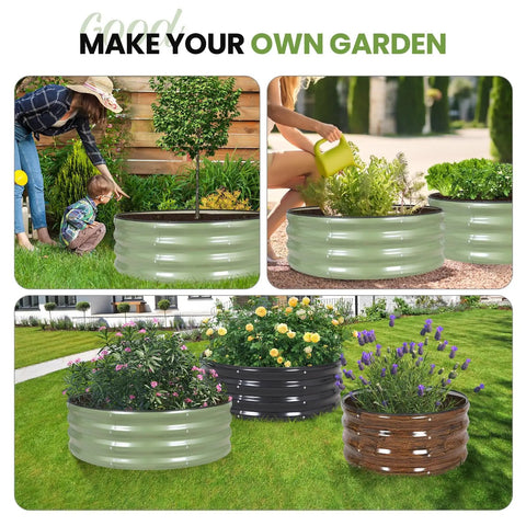 Round Raised Garden Bed Set Of Two 3x3x1 Ft Heavy Duty Galvanized Steel Planter Boxes With Rubber Edge Trim For Outdoor Gardens