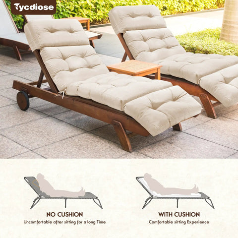 Outdoor Chaise Lounge Chair Cushion Waterproof Memory Foam Replacement With Secure Ties Thickened 4.7 Inch Cushion For Poolside Patio Outdoor Furniture Beige 74.4 By 22 By 4.7 Inches installed on patio loungers