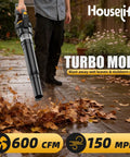 Person using 600 CFM Cordless Leaf Blower With 150 MPH Air 3 Speed Turbo Handheld Yard Blower Bare Tool Compatible With 20V MAX Batteries