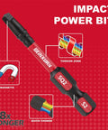 Sick 10 Pack S2 Steel Impact Driver Bit Set With 6 Inch Long Bits For Heavy Duty Drilling And Fastening Work, Comes In Handy Storage Tray With Phillips Torx Square And Hex Head Bits To Keep Your Garage Organized Today. red S2 impact driver bit with magnetic tip and torsion zone