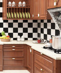 Kitchen backsplash with Self Adhesive Checkered Black And White Vinyl Floor Covering Roll 15.8 By 394 Inch Peel And Stick