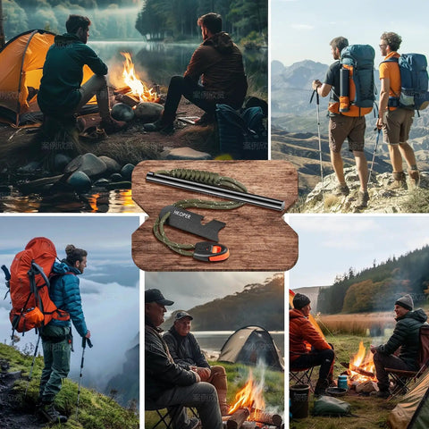 Go-To 6 Inch Ferro Rod Fire Starter Kit For Camping And Hiking with 3/8 inch rod, magnesium fire starter, and scraper.