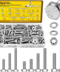 260 Piece Hex Bolts Nuts And Washers Kit Stainless Steel for DIY repairs with SAE sizes in a clear organized case