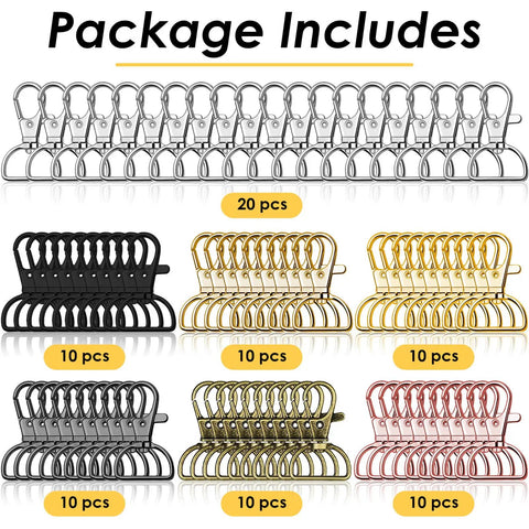 80 Pack Hella Durable Swivel Clasp Hooks Key Chain Clips With Secure D Ring Lanyard Hardware Solid Zinc Alloy Keychain Findings Assorted Colors displayed in 8 groups.