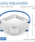 Front view of N95 Masks For Adults NIOSH Approved 20 Pack Valved Particulate Respirator showing adjustable aluminum nose clip.