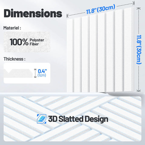 Heavy Duty Sound Proof Foam Panels For Walls Self Adhesive Acoustic Tiles dimensions 11.8 inches x 11.8 inches, 0.4 inches thick, 3D slatted design.