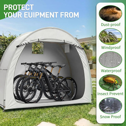 Bike Tent Outdoor Portable Bicycle Storage Shed With 210D Oxford Fabric PU4000 Waterproof Cover For 2 To 3 Bikes open showing bicycles