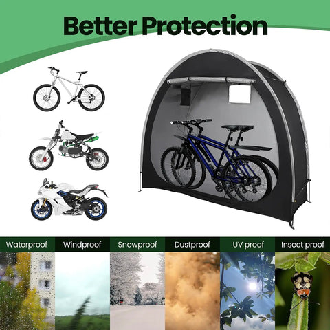 Easy Setup Bike Tent With Built In Bicycle Racks Outdoor Portable Storage Shelter for 2 or 3 Bikes showcasing weatherproof features.
