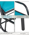 Close-up of features on set of 2 porch glider chairs with metal frame breathable mesh curved armrests high back for a smooth chill glide