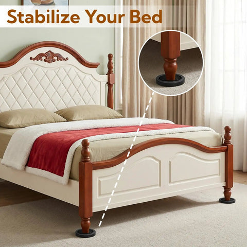 8 Pack Furniture Caster Cups with Rubber Bed Stoppers under bed legs to prevent rolling and scratches on carpeted floor.