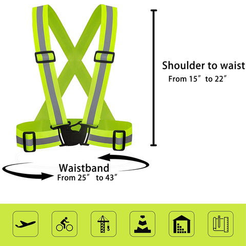 2 Pack High Visibility Safety Vests For Traffic Control, Running And Cycling With Adjustable Neon Yellow Color And Reflective Strips shown.