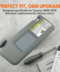 Tacoma Sun Visor Replacement Pair With Clips For 2005 To 2015 Models Driver And Passenger Side Gray With Mirror Slide