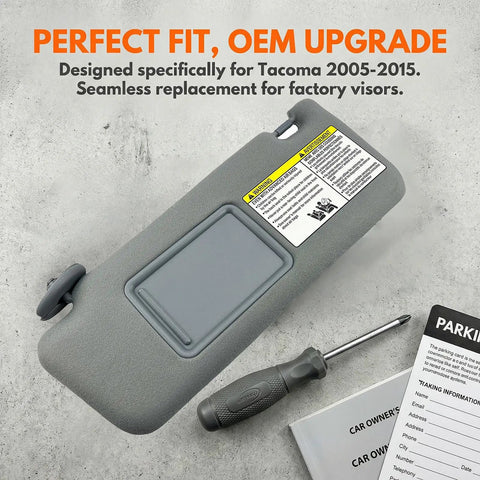 Tacoma Sun Visor Replacement Pair With Clips For 2005 To 2015 Models Driver And Passenger Side Gray With Mirror Slide