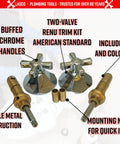 Two Valve Tub And Shower Trim Kit For American Standard Renu Series Chrome Finish Includes Stems Handles Flanges And Nipples