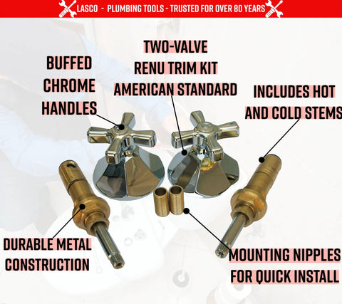 Two Valve Tub And Shower Trim Kit For American Standard Renu Series Chrome Finish Includes Stems Handles Flanges And Nipples
