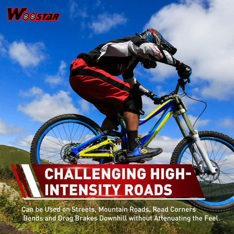 Mountain biker on blue and yellow bike with 120mm 6-Bolt Disc Brake Rotor Replacement for Mountain Bikes and E-Bikes DIY-Friendly Easy Install