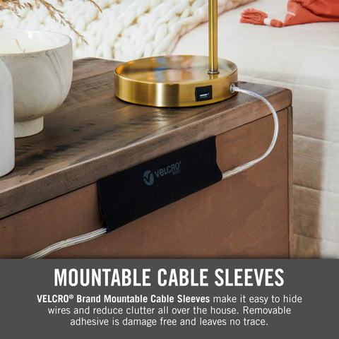 Mountable Cable Sleeve 12 Inch Black 2 Pack For Walls Desks And Entertainment Centers Cord Management With Removable Adhesive