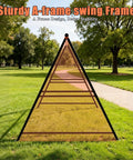 Front view of A-Frame Swing Stand For Hammock Chair, Heavy Duty Steel Frame Supports Up To 440 Lbs in a park setting