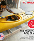 Tough 10 Inch Roller Bracket Set Galvanized Steel 1.5 Inch Diameter holding a yellow kayak for easy loading.