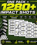 Impact Tape For All Golf Clubs Easy Peel Contact Labels shown with label sheets and golf clubs.